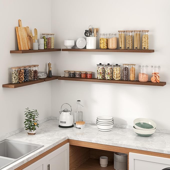 Heimlove Floating Shelves for Wall 32 Inch,Mounted Storage Wood Shelves with Invisible Brackets Hanging Shelf for Bedroom Liv