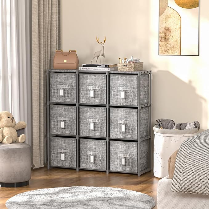 LUKYTOWER Cube Storage Organizer Shelf with Printed Bins + Labels, Cubby Storage Organizer with Bins, Large Capacity Shelves 