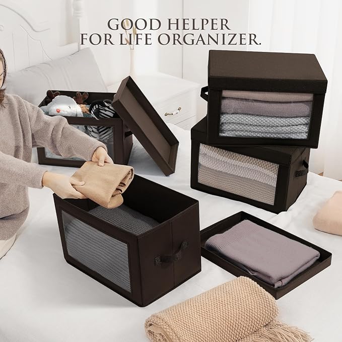 Homsorout Stackable Storage Bins with Lids - Medium Storage Box with Lids, Foldable Closet Boxes for Organizing, Wardrobe Clo