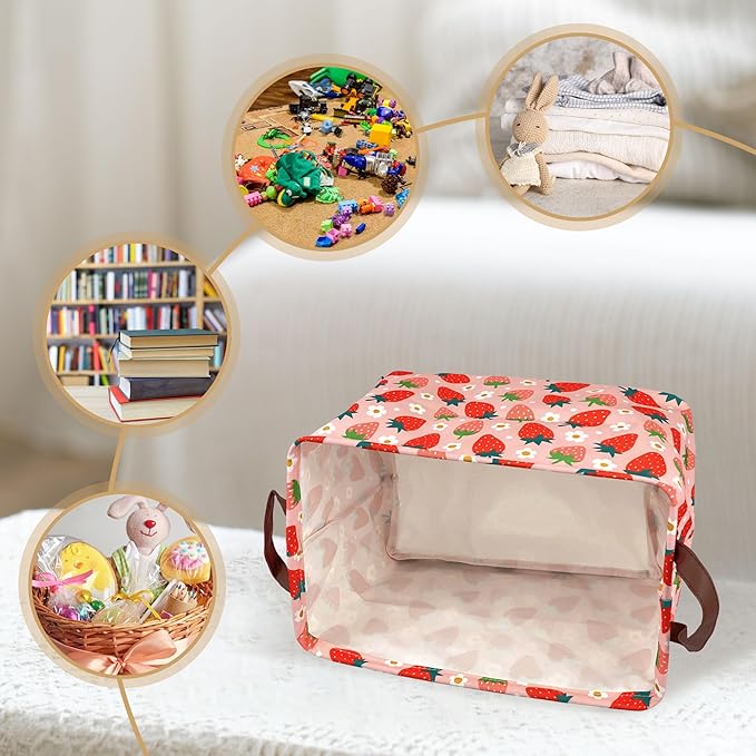 Strawberry Storage Basket Waterproof Canvas Toy Storage Bin Strawberry Shortcake Room Decor Collapsible Outdoor Basket with L