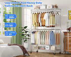 Simple Trending Heavy Duty Clothes Rack Clothing Rack with Wheels and 4 Hanging Rods, Adjustable Rolling Garment Racks, Load 