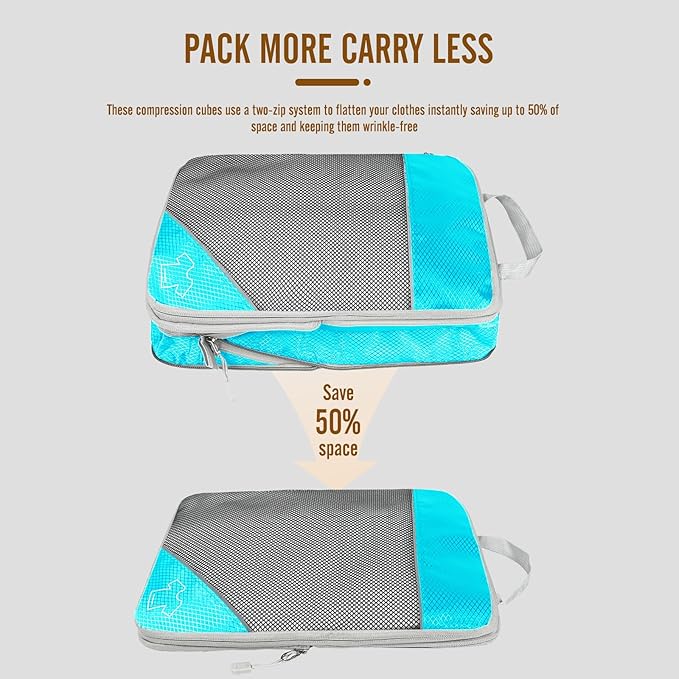 8 Set Compression Packing Cubes for Travel, Expandable Luggage Organizer with Shoe Bag & Laundry Bag - Lightweight Suitcase &