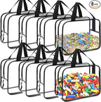 8 Packs Large Toy Storage Bags, Reusable Clear PVC Board Game Storage, Toy Storage Organizer Bags with Zipper for Building Bl