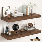 36Inch Walnut Floating Shelves for Wall, 12 Inch Deep Shelves for Bedroom, Kitchen, Bathroom Wall Mounted, Rustic Wood Floati