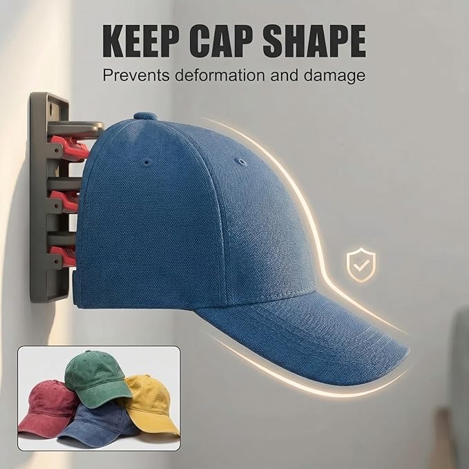 JBD Multicolor Hat Organizer for Baseball Caps, 2-Pack Wall Mounted Hat Rack Holds 20 Hats, Innovative Auto-Grip Clips Hat Ho