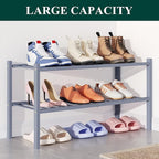 Smiry Bamboo Shoe Rack for Closet, 2 Tier Wooden Stackable Shoe Organizer, Free Standing Shoes Storage Shelf for Entryway, Fr