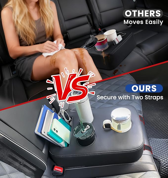 Upgraded Car Cup Holder with Dual Secure Straps, Back Seat Cup Holder for Car, PU Leather Truck Cup Holder, Boat Tray Organizer for Trucks, Minivans, SUVs, RVs, Holds Coffee, Snacks, Cell Phone