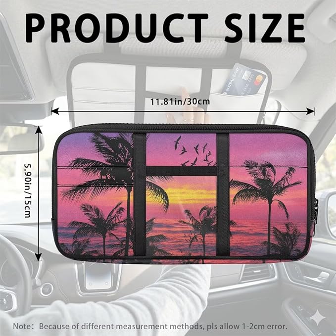 Car Sun Visor Organizer Palm Trees Sun Visor Organizer with Multi-Pocket Card Holder Car Interior Accessories Fashion Universal Fit for Most Cars SUV