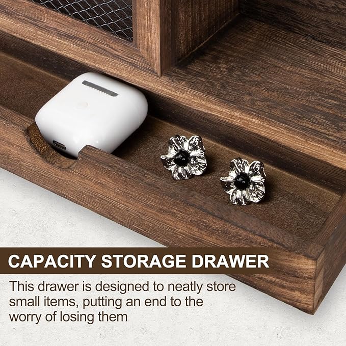 Key Holder Wall Mount, Key Holder for Wall with 5 Key Hooks and Storage Drawer Mail Organizer for Entryway Living Room Farmho