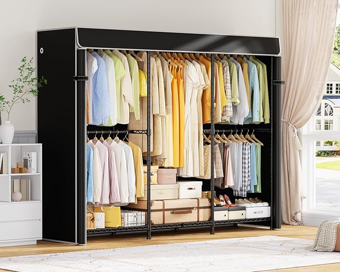 ULIFHOME E14C Pro Heavy Duty Closet Organizer System，Freestanding Clothing Racks for Hanging Clothes，Adjustable Garment Rack 