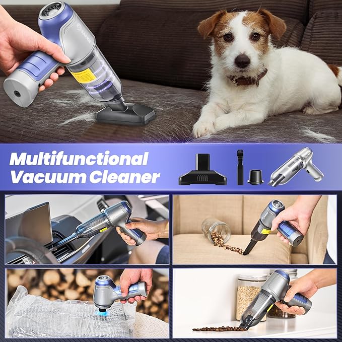 Saker Car Vacuum Portable Cordless 15000PA,3 in 1 Handheld Vacuum with Brushless Motor for Car, Office and Home Cleaning Blue
