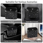 Accmor Bling Car Trash Can with Lid, Mini Vehicle Trash Bin, Car Dustbin Garbage Organizer with 60 Trash Bag, Leakproof Auto Storage Bag Container for Car, Home, Office (Carbon Fiber&Black Rhinestone)