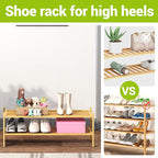BMOSU 2-Tier Bamboo Extended Shoe Rack Premium Stackable Shoe Shelf Storage Organizer for Hallway Closet Living Room Entryway
