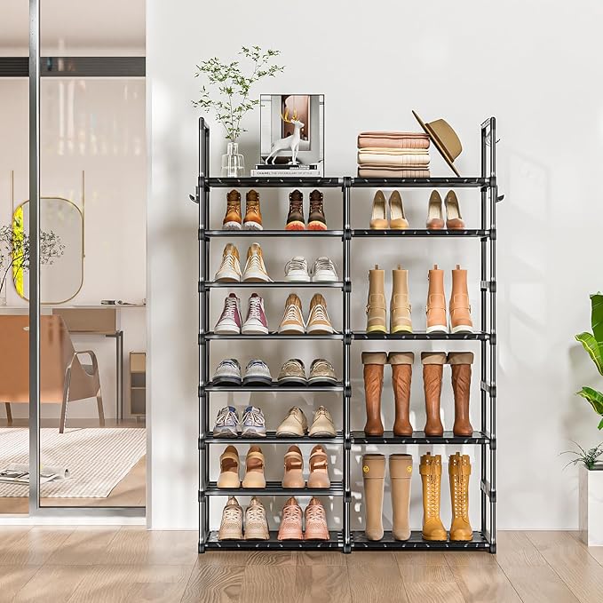 OYREL Shoe Rack Organizer 8 Tiers, Tall Shoe Racks Shelf Storage, 26-32 Pairs Vertical Large Rack,Stackable Shoes Racks for E