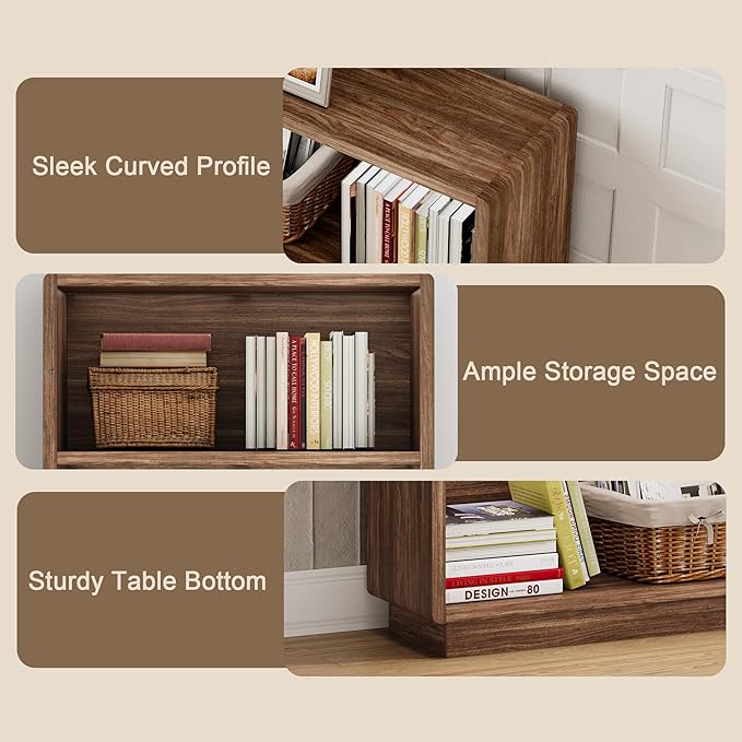 ChooChoo 2-Tier Bookcase, Small Wooden Bookshelf, Farmhouse Bookshelf with Open Storage, Short Bookcase for Bedroom and Home 