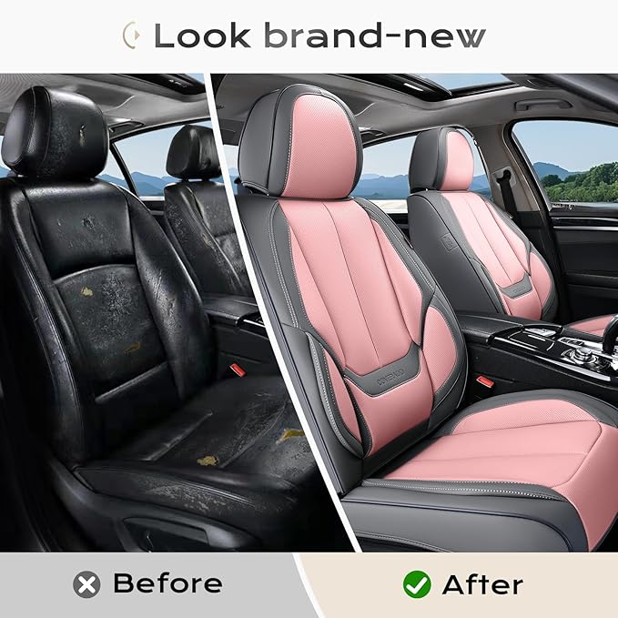 Coverado Seat Covers, Car Seat Covers Front Seats, Leather Seat Covers for Cars, Car Seat Protector Waterproof, Gray Car Seat
