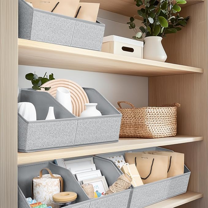 Homsorout Closet Organizers and Storage Bins - 6 Pack Collapsible Divided Trapezoidal Cube Storage Bins Baskets with Orange H