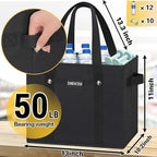 Reusable Grocery Bags 3 Pack - Heavy Duty Reusable Shopping Bags with Hard Bottom & Long Handles, Stand Up Grocery Boxes Reusable Foldable, 13x10.23x11in, Black