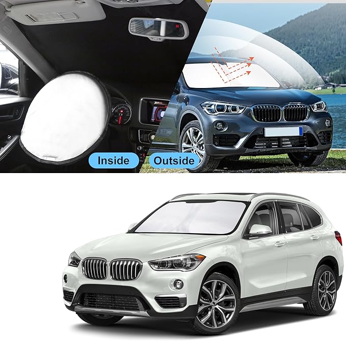 TINGLU Sun Shade for BMW X1 F48 2016-2022 Accessories Windshield Sun Shade Window Shade UV Rays Protection Sun Visor Cover with Steering Wheel Sunshade Storage Bag