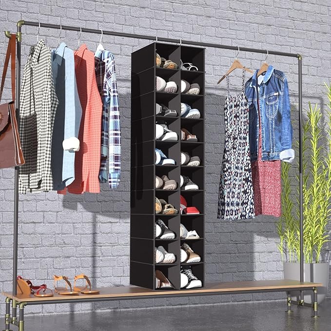 coastal rose Hanging Shoe Organizer for Closet, 20 Sections Hanging Closet Organizers and Storage Shelves, Space Saving Hangi