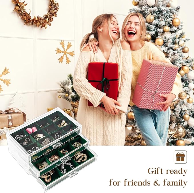 ProCase Earring Holder Organizer Jewelry Box with 3 Drawers, Acrylic Clear Earring Case with Adjustable Velvet Trays for Wome