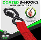 Rhino USA Retractable Ratchet Straps (4-Pack) - 1 Inch x 10 Feet (1,209lb Break Strength) - Auto Self Retracting Tie Down Straps for Truck, Cargo Trailer, Motorcycle, ATV, UTV - Red