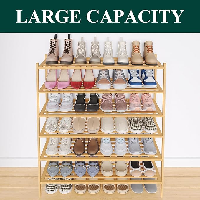Smiry Long Bamboo Shoe Rack 6-Tier, Stackable Wooden Shoe Organizer for Entryway & Closet, Free Standing Wood Shoe Storage Sh