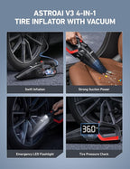 AstroAI 4-in-1 Car Vacuum Cleaner and Tire Inflator Portable with Accessories Air Compressor Digital Dual Values Display, 150