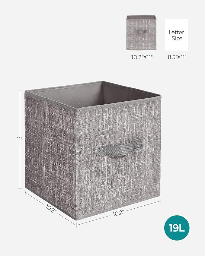 SONGMICS Storage Cubes, 11-Inch Non-Woven Fabric Bins with Double Handles, Set of 6, Closet Organizers for Shelves, Foldable,