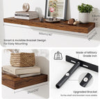 Fun Memories Floating Shelves Set of 2, 40 Inch Long Wooden Wall Shelves, 10 Inch Deep Wall Mounted Storage Shelf with Metal 