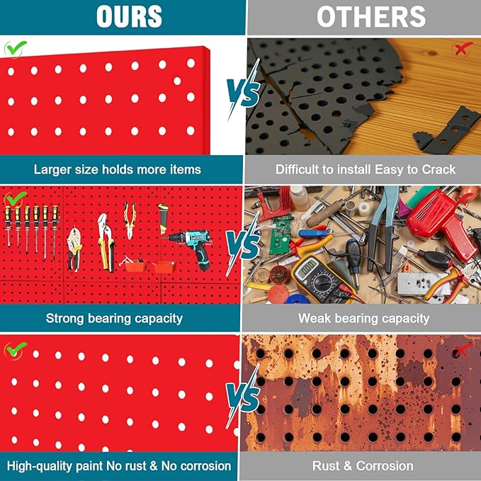 6 Pack Steel Peg Board,Universal 1/8 and 1/4 Pegboard Accessories,Ideal for Garage Tool Storage, Office Organization, Craft R