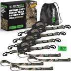 Rhino USA x Realtree Retractable Ratchet Straps (4PK) 1"x 9' (1,209lb Break Strength)- Heavy Duty Auto Self Retracting Tie Down Straps for Truck, Cargo Trailer, Motorcycle, ATV, UTV- Realtree APX Camo