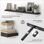 Heimlove 48 Inch Floating Shelves for Wall,Extra Long Wood Shelves Mounted Storage Hanging Shelf Invisible Bracket for Bedroo