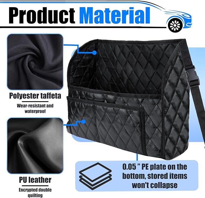 Car Purse Holder Between Seats, Leather Auto Front Seat Handbag Organizer Pocket, Large Capacity Car Net Pocket Handbag Holder, Backseat Barrier Storage Bag Fits for Car, Truck, SUV