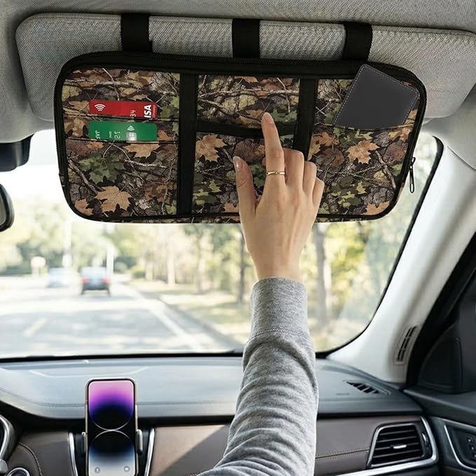 Tactical Sun Visor Organizer,Branch Car Accessories with Zipper Visor Storage Pouch, Adjustable Straps for SUV Truck