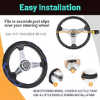 15 Inch Truck Steering Wheel Cover Leather Wheel Semi-Truck Comfy Grip Cover Anti Slip Car Accessory, Fits Rv, Big Rig and Classic Car (Blue, Classic Style)