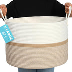 OrganiHaus Large Woven Storage Basket for Blankets and Toys 20" x 13" Inch, Rope Laundry Basket with Handles, Cushions & Pill