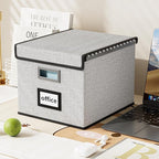 Huolewa File Organizer Box with Lid, Collapsible File Folder Organizer for Office Document Storage, Filing Box with Plastic S
