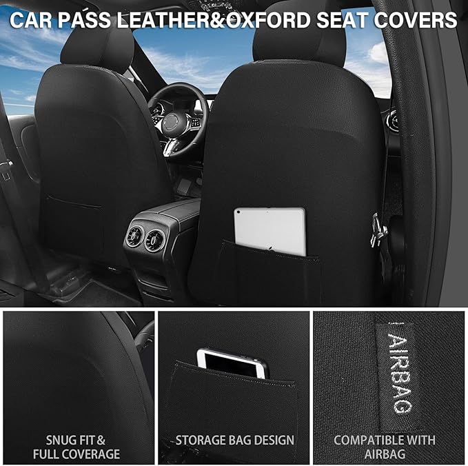 CAR PASS Leather Oxford Car Seat Covers Full Set,Heavy Duty Car Seat Covers Waterproof,Universal Fit for Trucks SUV Sedan Mos
