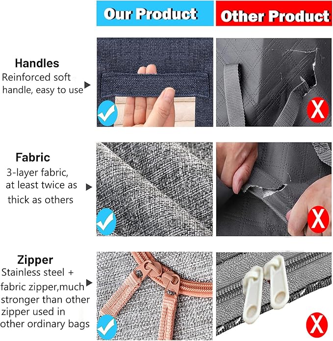 Large Storage Bags,Stackable Clothes Storage Bins with Hold Shape Metal Frame,Foldable Closet Organizer Containers with Zippe