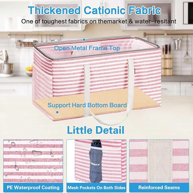 LHZK Standing Extra Large Utility Tote Bag with Metal Wire Frame and the Sides Rinforced, Extra Large Tote Bag with Handle,