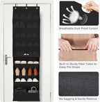 STORAGE MANIAC Over the Door Shoe Organizer with Curtain Dustproof Heavy-Duty Large Deep Pocket Hanging Shoe Organizer for Cl