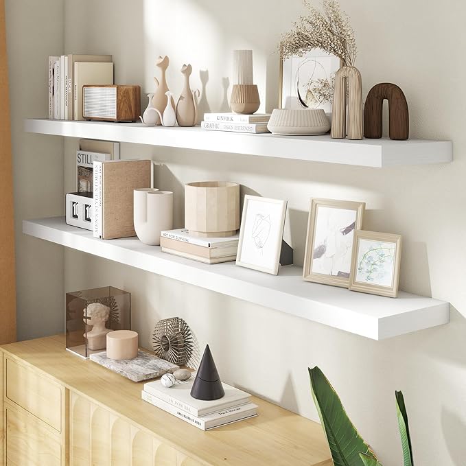 72 Inch Floating Shelves for Wall, 8 Inch Deep Floating Shelf for Storage & Display, Rustic Wall Mounted Shelf with Invisible