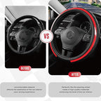 Road Comforts Leather Steering Wheel Cover – Black & Red Universal Fit 14.5-15 Inch, Microfiber Leather, Anti-Slip & Breathab