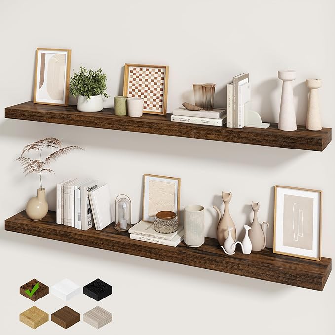 Fun Memories 60 Inch Fireplace Mantel - Long Floating Shelf, Wall Mounted Farmhouse Display with Invisible Heavy Duty Metal B