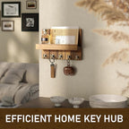 Rebee Vision Acacia Wood Key Holder Wall Mount – Farmhouse Key Holder for Wall & Mail Organizer with Shelf for Home Decor – I