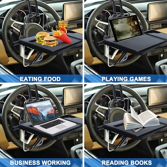 Toolly Car Steering Wheel Seat Tray for Writing Laptop Dining Food Drink Work