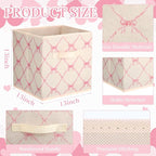 Geelin 6 Pcs Beige Bow Cube Storage Bins 13 Inch Storage Basket with Handle, Girls Organizer Basket, Collapsible Fabric Box f