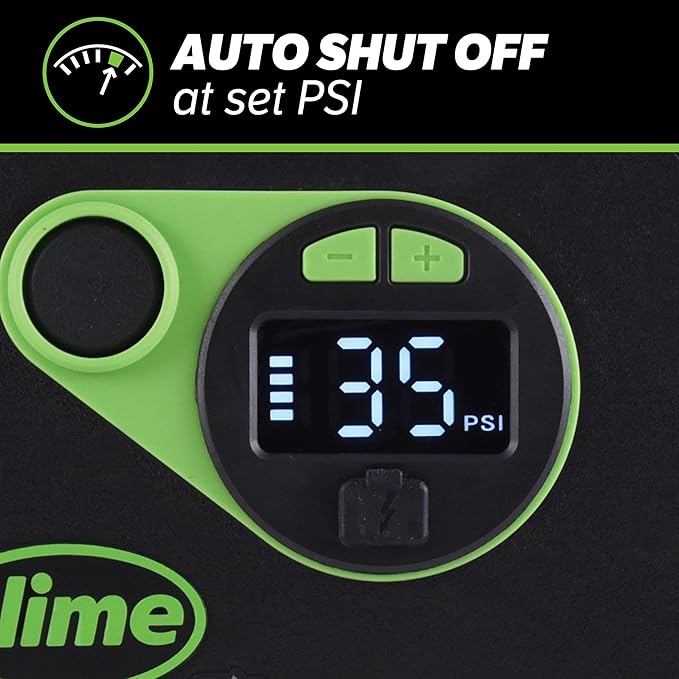 Slime 40085 Tire Inflator, Cordless, Multi-Purpose, Portable Air Compressor Pump, Auto Shut-Off, Lithium Ion Battery and LED Light, Rechargeable, 6 min Inflation
