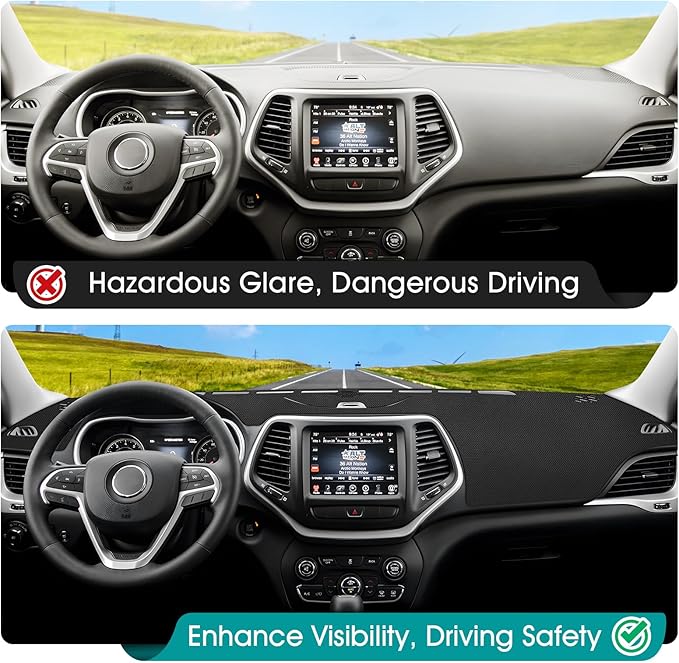 FIILINES Dash Cover for 2014-2023 Jeep Cherokee, Dashboard Mat Accessories Dash Cover Sunshade Nonslip Mesh Protector No Glar